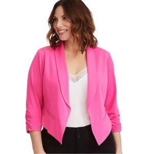 Torrid Studio Crepe Classic Blazer Ruched 3/4 Sleeves Bright Pink